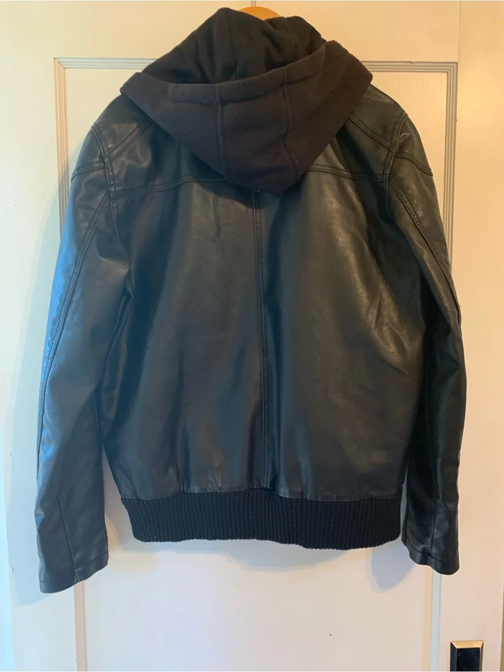 GUESS Brown Leather Bomber Jacket with Hooded Liner